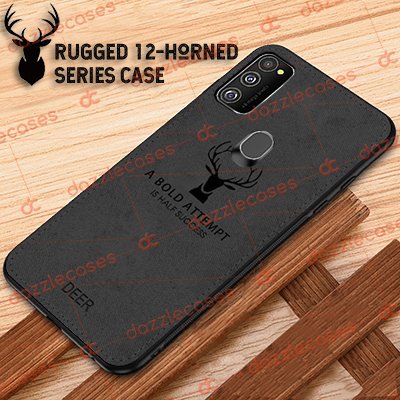 Samsung Galaxy M21 Rugged Fabric 12 Horned Deer Emblem Mobile Back Cover Dazzlecases Samsung Galaxy M21 Rugged Fabric 12 Horned Deer Emblem Mobile Back Cover Dazzlecases